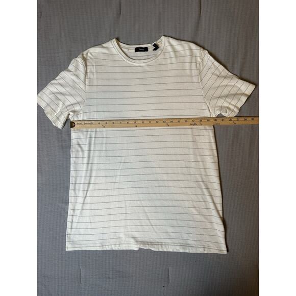 Theory Men’s Large Short Sleeve Knit T-Shirt White/Cream Gray Stripe Crewneck - Picture 5 of 6